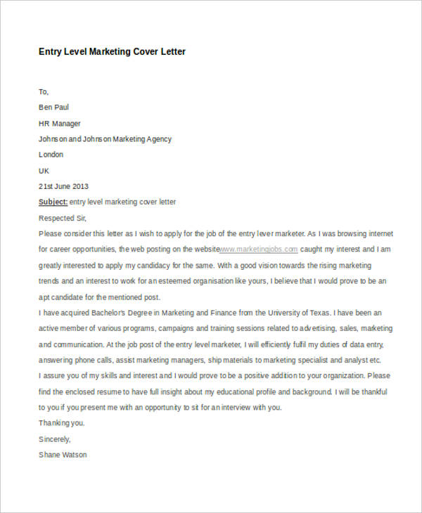 marketing cover letter template word