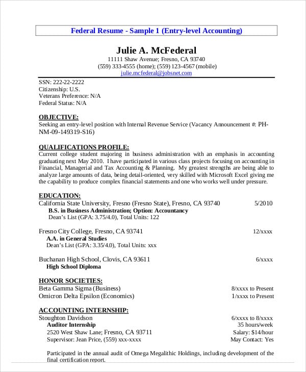 entry level tax accountant resume