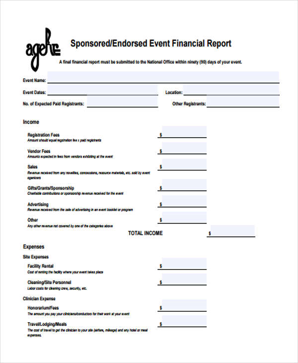 Financial Report Sample For Event