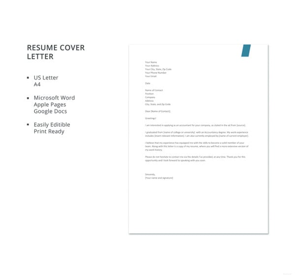experienced accountant resume cover letter template
