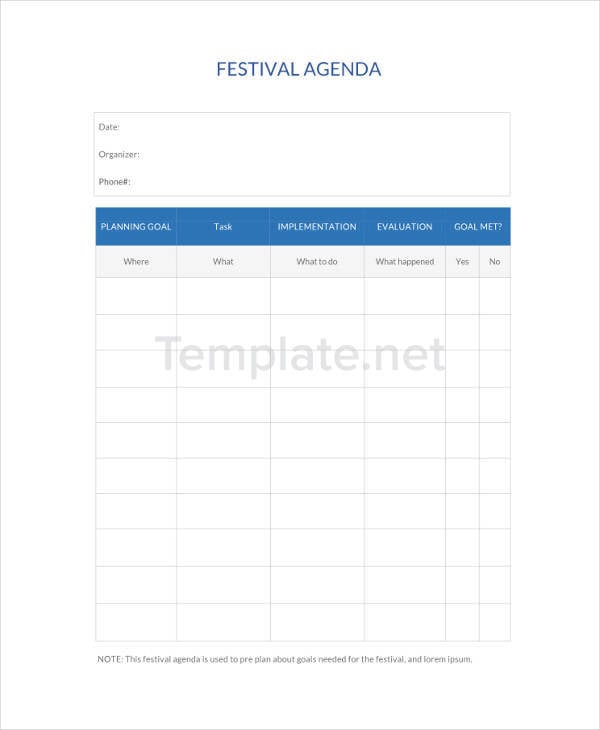 festival agenda sample