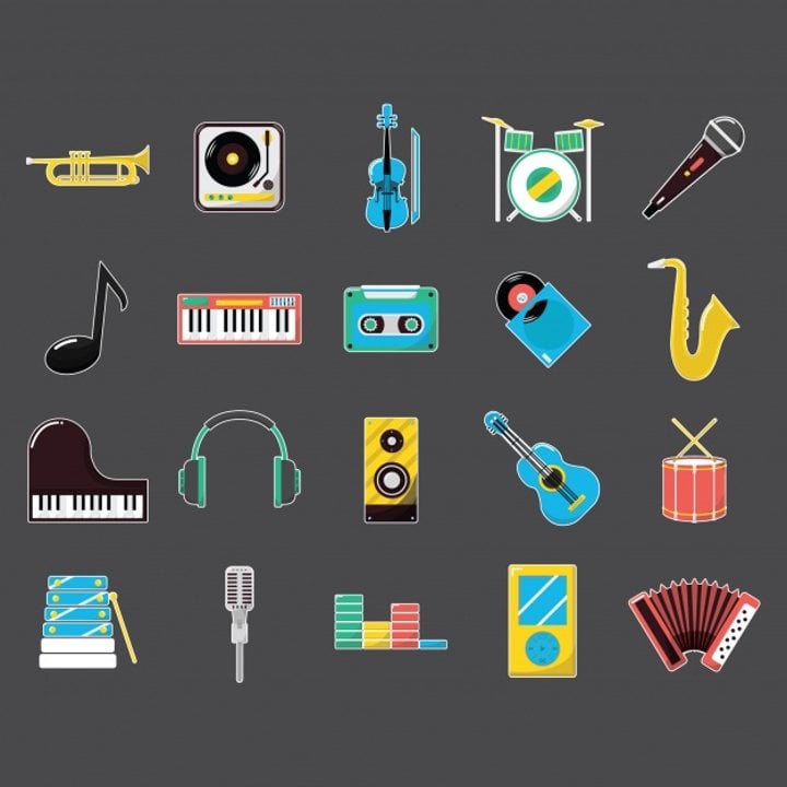 flat music instruments icons