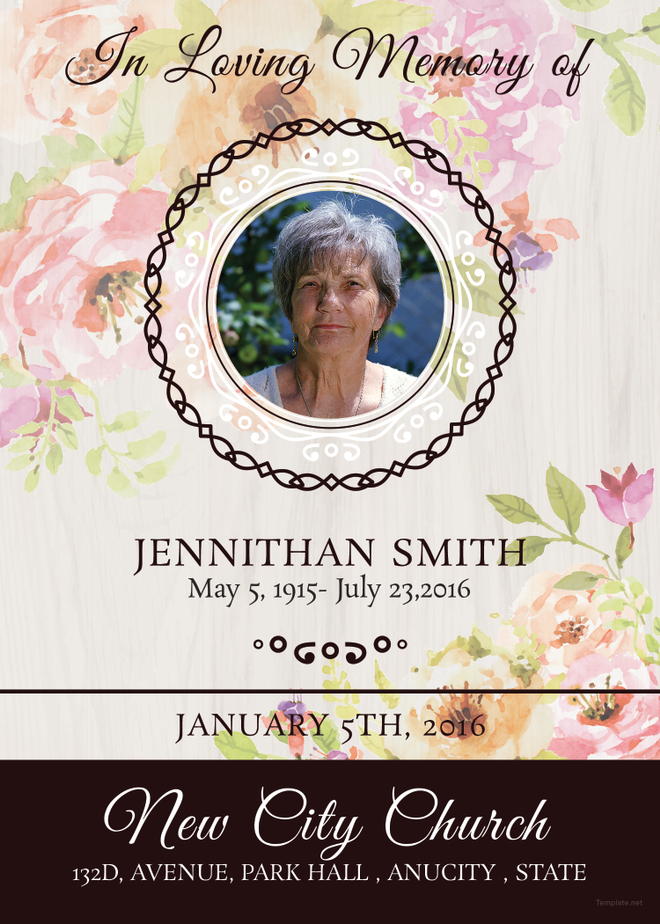 funeral-acknowledgement-card-template-blue-floral-memorial-service