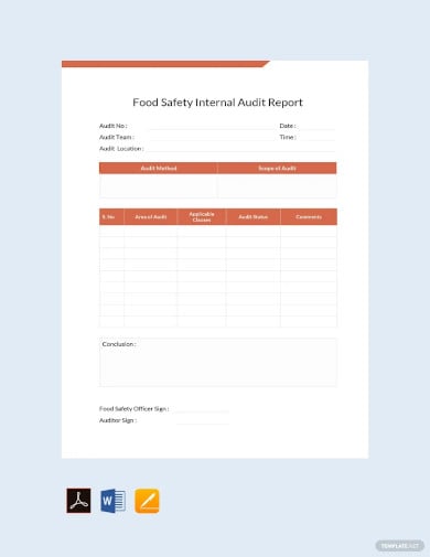 food safety internal audit report template