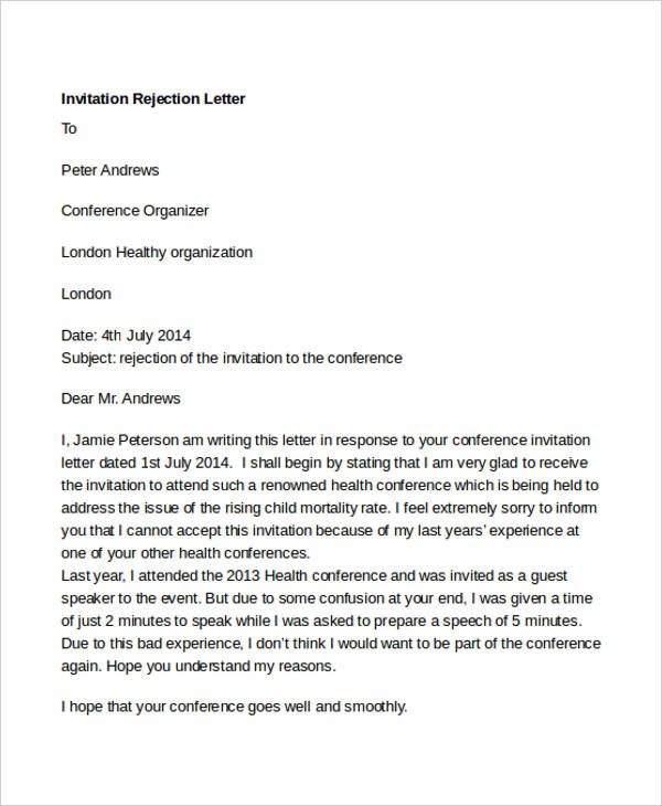 7+ Formal Rejection Letter Templates - Free Word, PDF Format Download