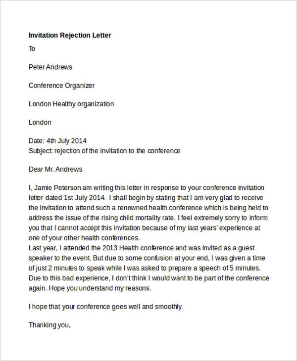 23+ Rejection Letter Templates - Word, Google Docs, Apple Pages