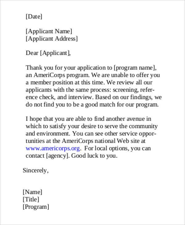 7+ Formal Rejection Letter Templates Free Word, PDF Format Download