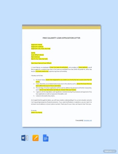free calamity loan application letter template
