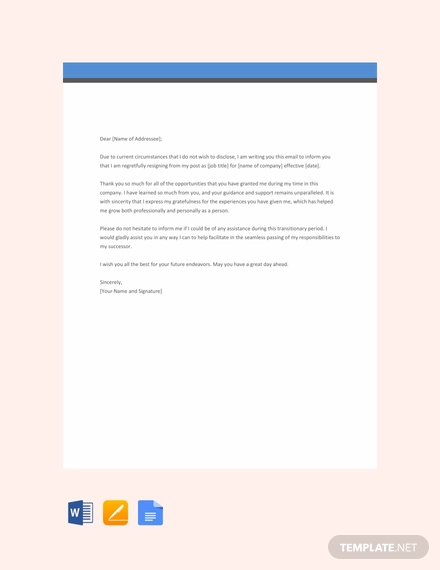 free email resignation letter template