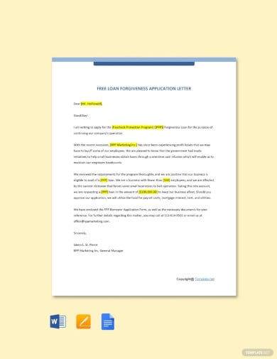 free loan forgiveness application letter template