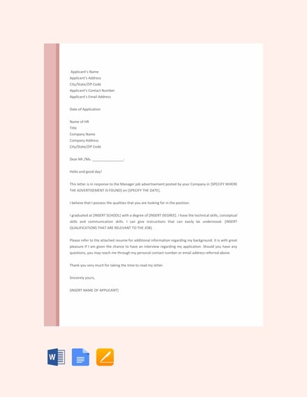 15+ Job Application Letters for Manager - Free Word, PDF Format Download