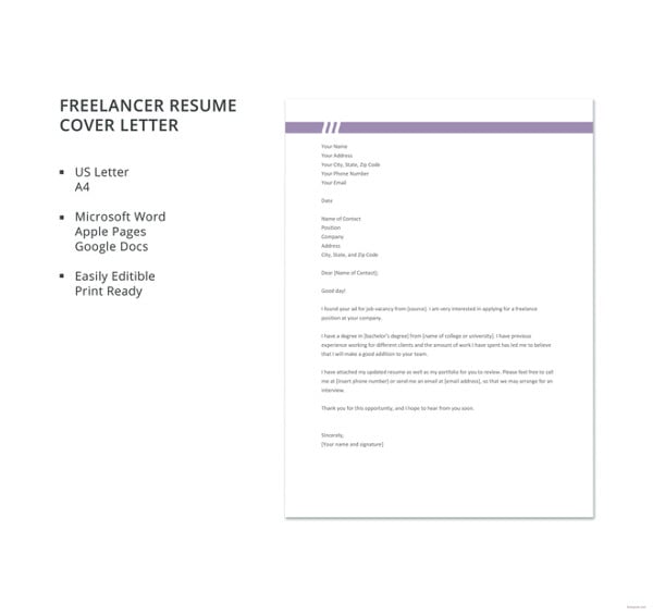 freelancer resume cover letter template