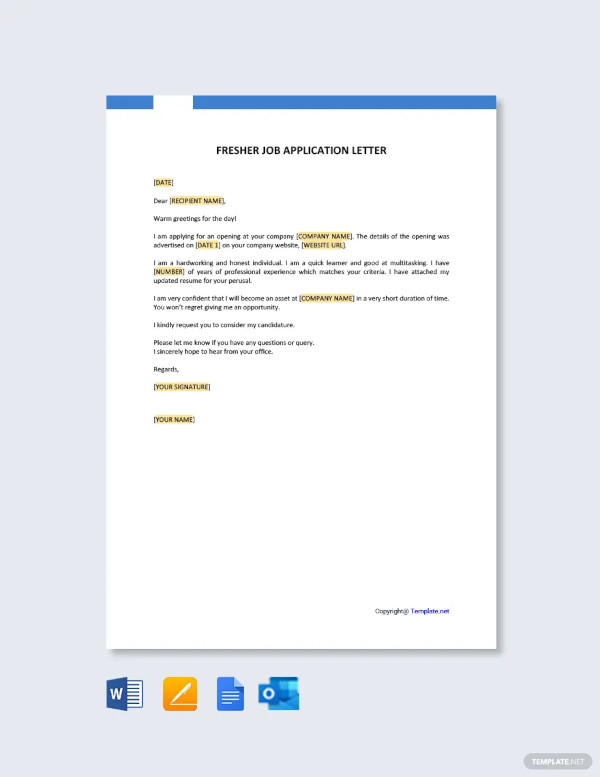 fresher job application letter template