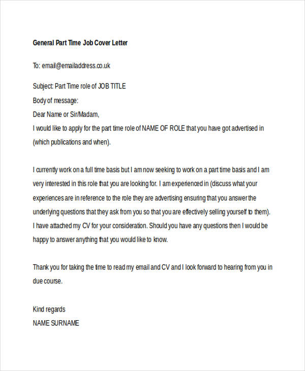 sample application letter for part time job