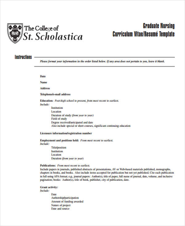 7+ Nursing Curriculum Vitae Templates - PDF, DOC