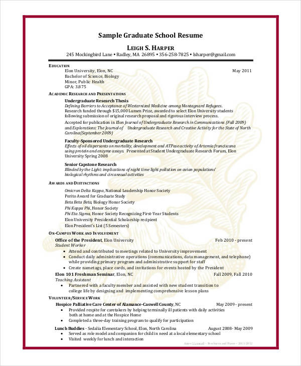 graduate school academic curriculum vitae