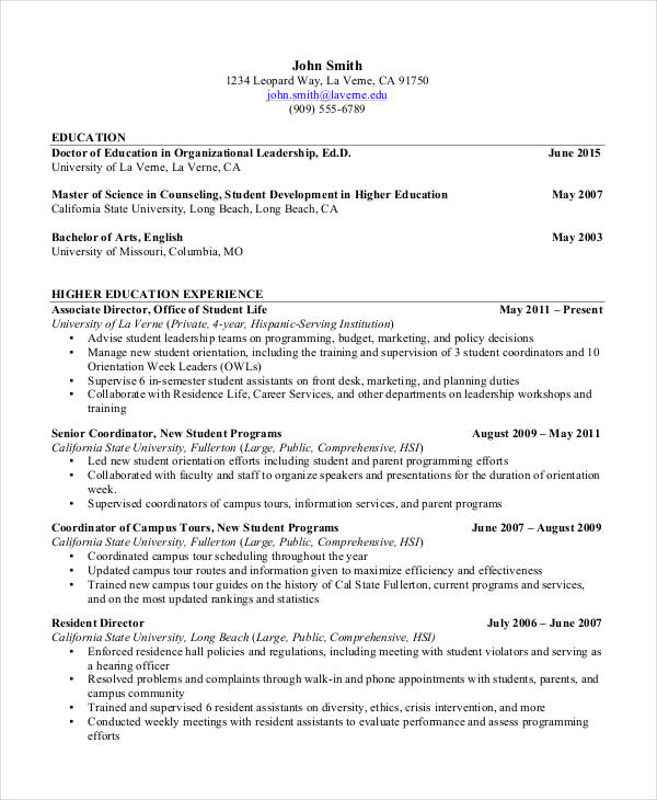 graduate student resume format