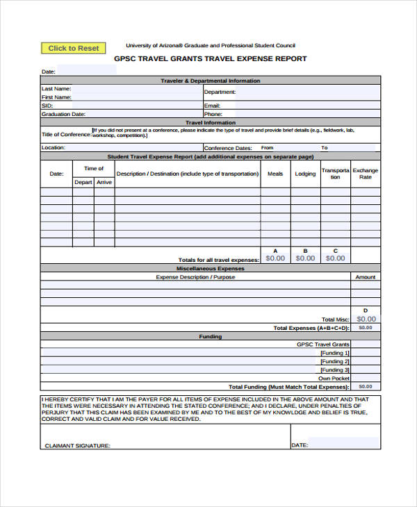 grant expense report template