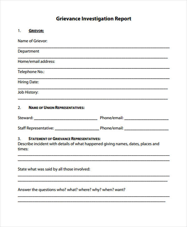 grievance investigation report template