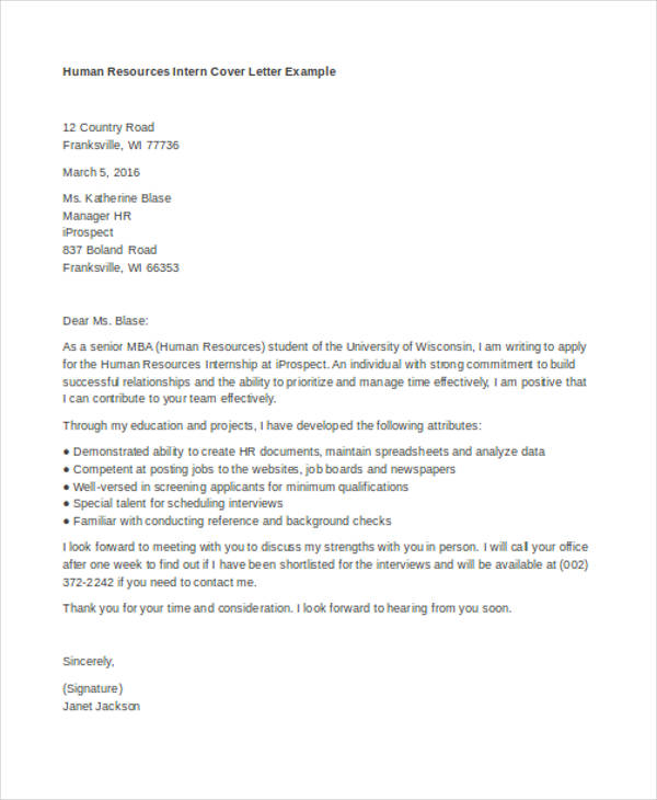 9+ Internship Cover Letter - Free Sample, Example Format ...