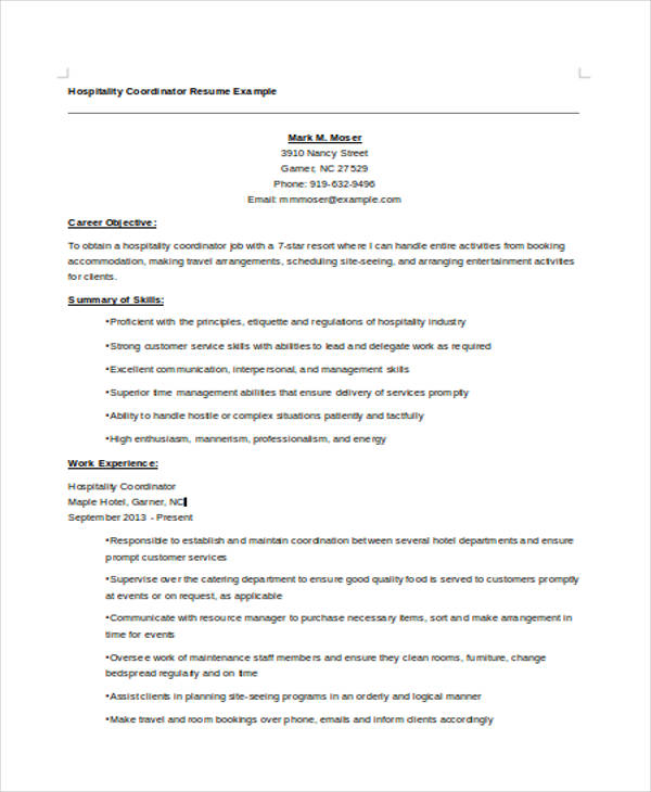 Hospitality Curriculum Vitae Templates - 10 Free Word, PDF Format Download