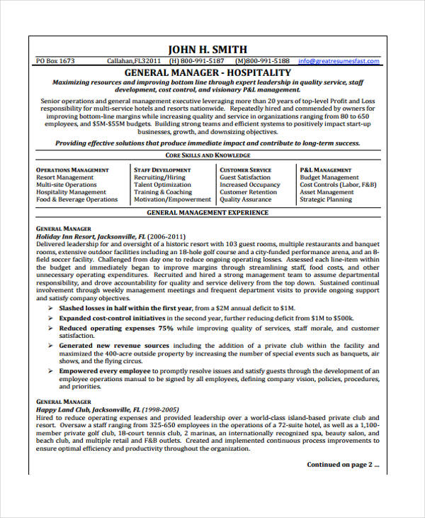 Hospitality Curriculum Vitae Templates - 10 Free Word, PDF Format Download