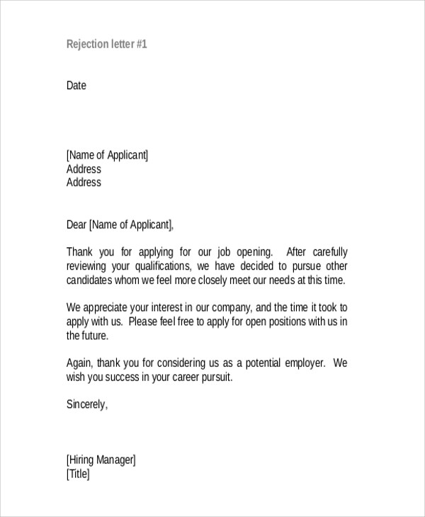 template letter application unsuccessful Free PDF 36  Templates & Rejection  Letter Premium