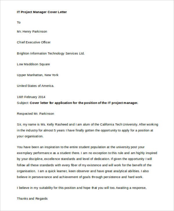 7+ IT Manager Cover Letter - Free Sample, Example Format ...