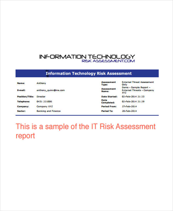 it risk assessment report template