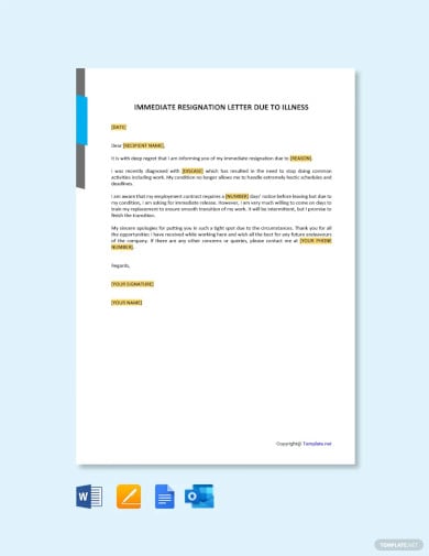 immediate resignation letter due to illness template