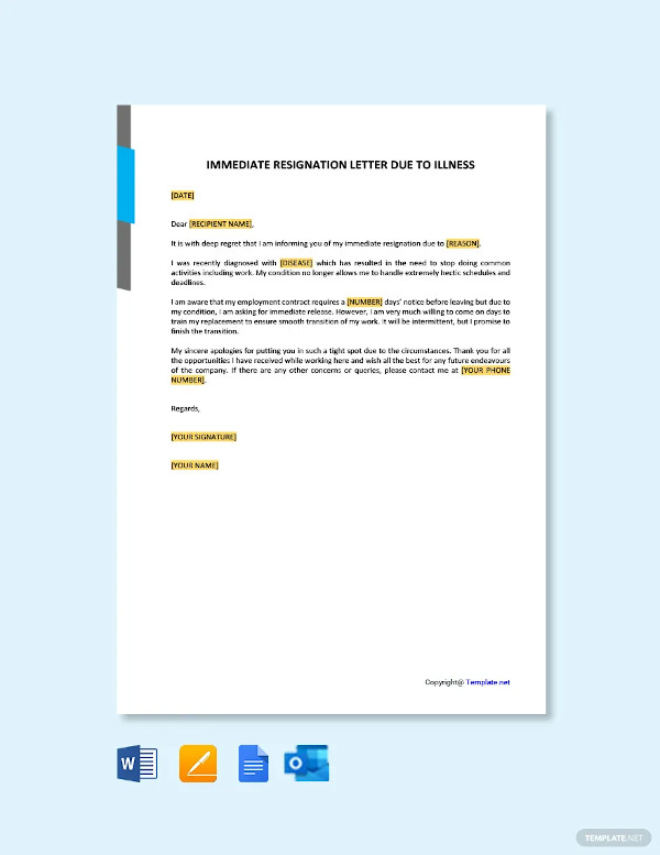 Immediate Resignation Letter Templates - 8+ Free Word, PDF, Format Downlaod