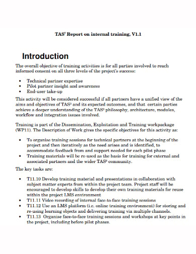 internal training report template