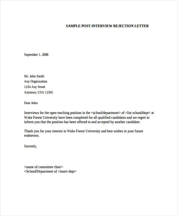 10+ Applicant Rejection Letters - Free Sample, Example Format Download