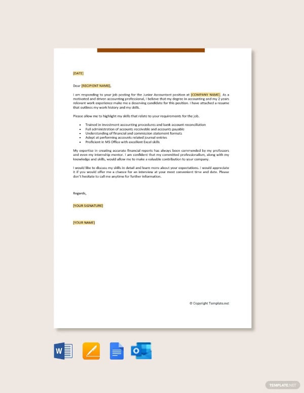 job application letter for junior accountant template