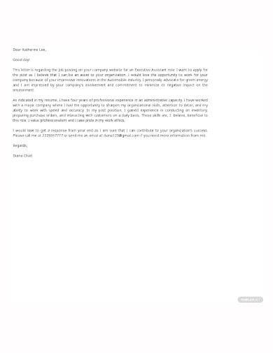 job application letter for administrative position template
