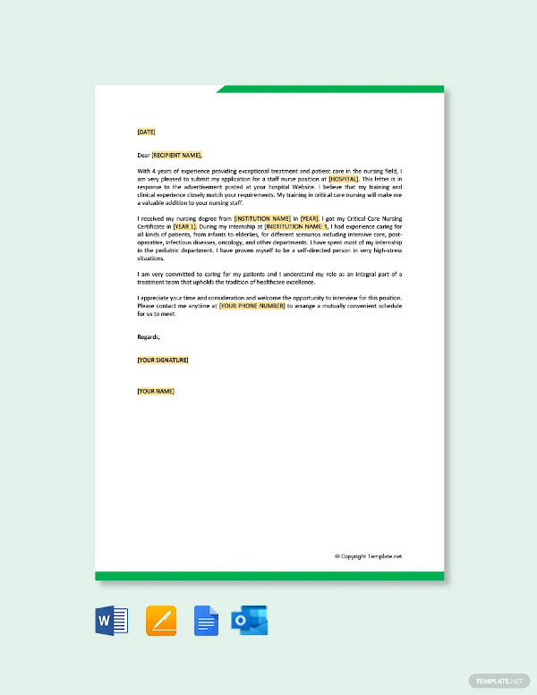 11+ Job Application Letters For Nurse - 9+ Free Word, PDF Format Download