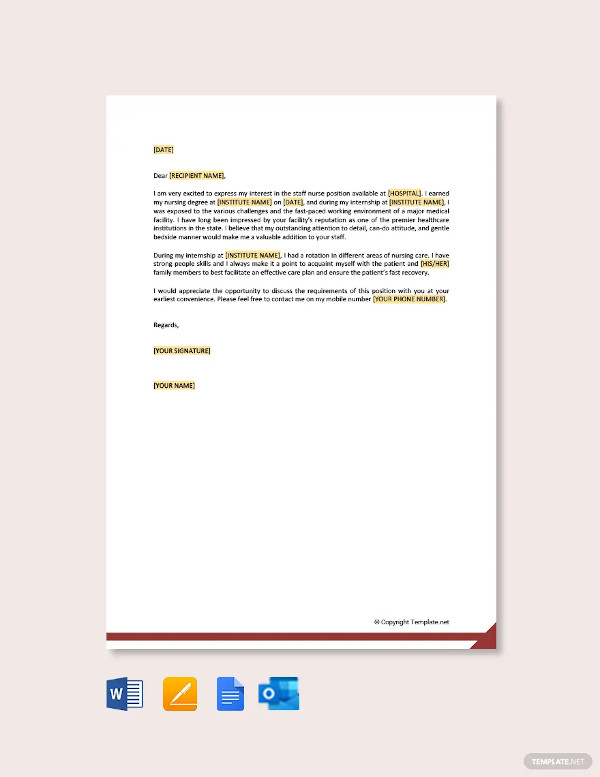 11+ Job Application Letters For Nurse - 9+ Free Word, PDF Format ...