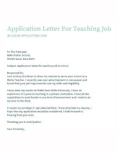 job application letter for teacher vacancy