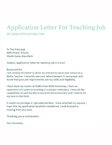 application letter as a private school teacher