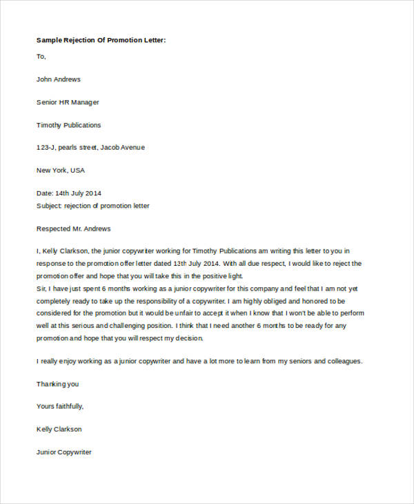 17+ Job Refusal Letter Examples - Word, Apple Pages, Google Docs