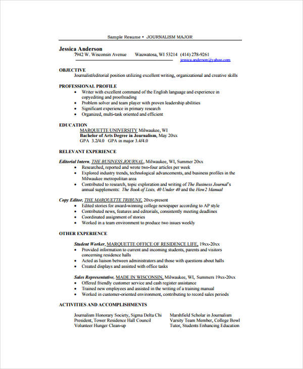 10+ Journalist Resume Templates PDF, DOC