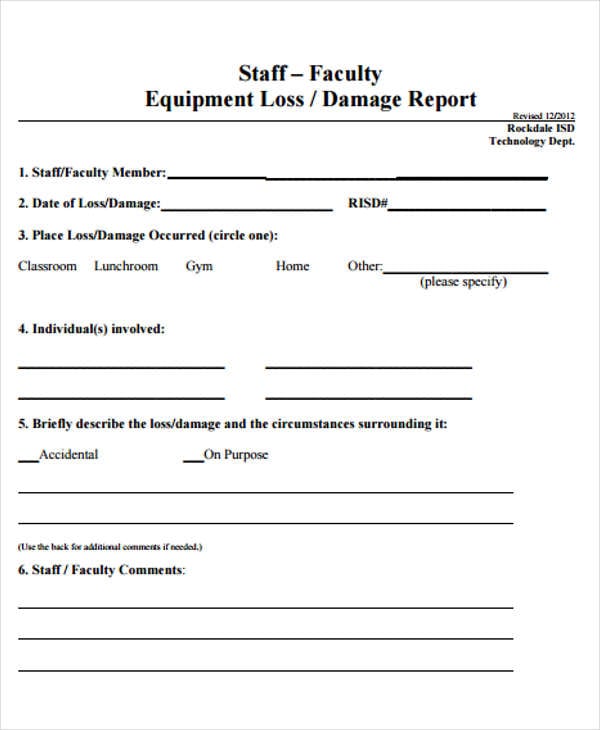 Damage Report Template 16+ Free Word, PDF Format Download
