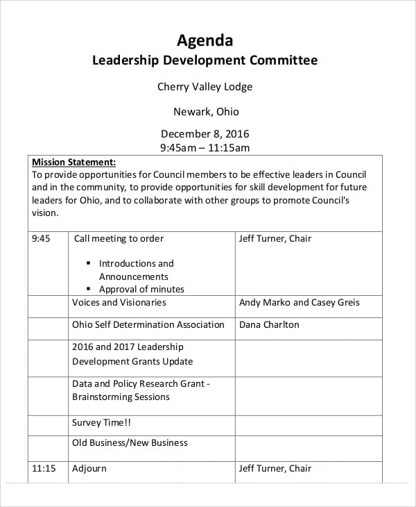 leadership development agenda