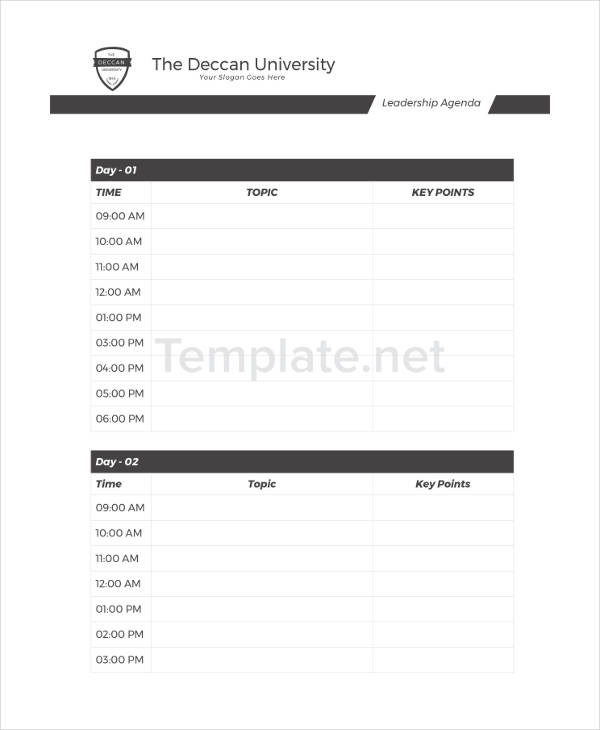 leadership meeting agenda template