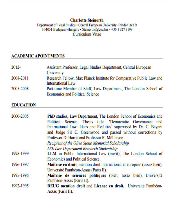 10+ Legal Curriculum Vitae Templates PDF, DOC