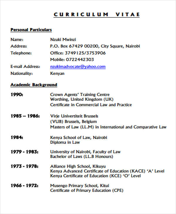 10+ Legal Curriculum Vitae Templates - PDF, DOC