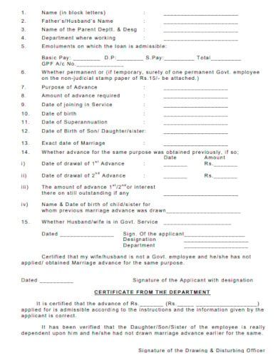 loan application letter for wedding marriage