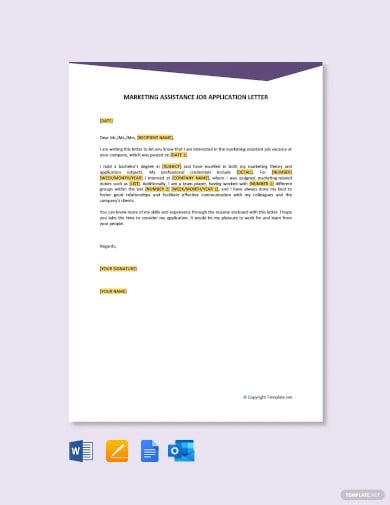 marketing assistance job application letter templates