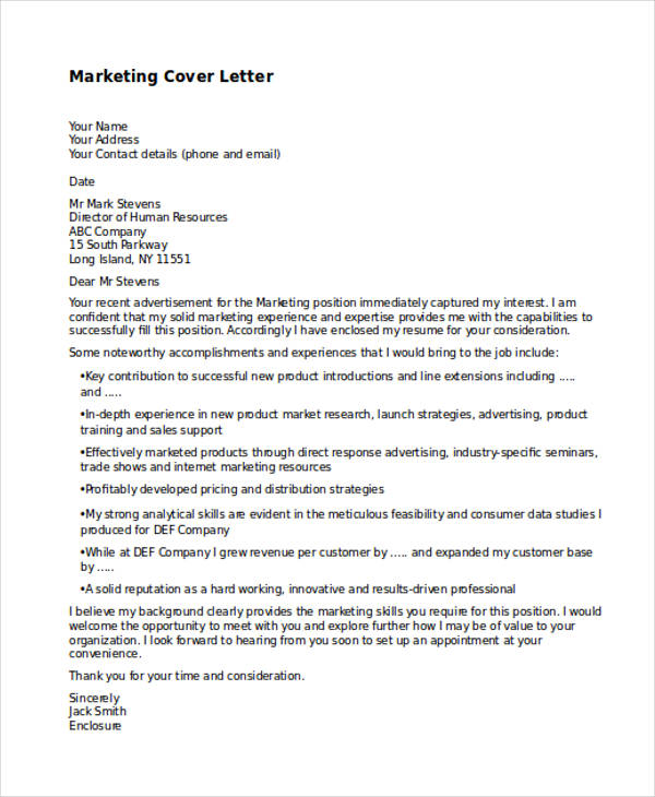 11+ Marketing Cover Letter Templates - Free Sample, Example Format Download