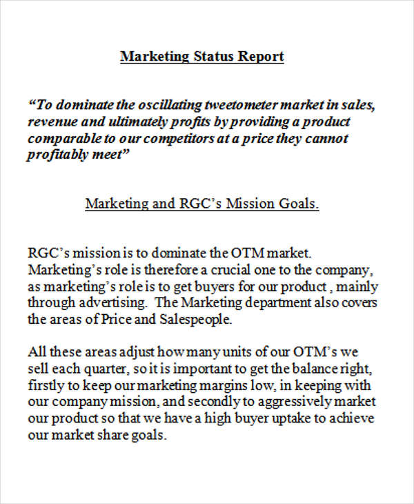 marketing status report